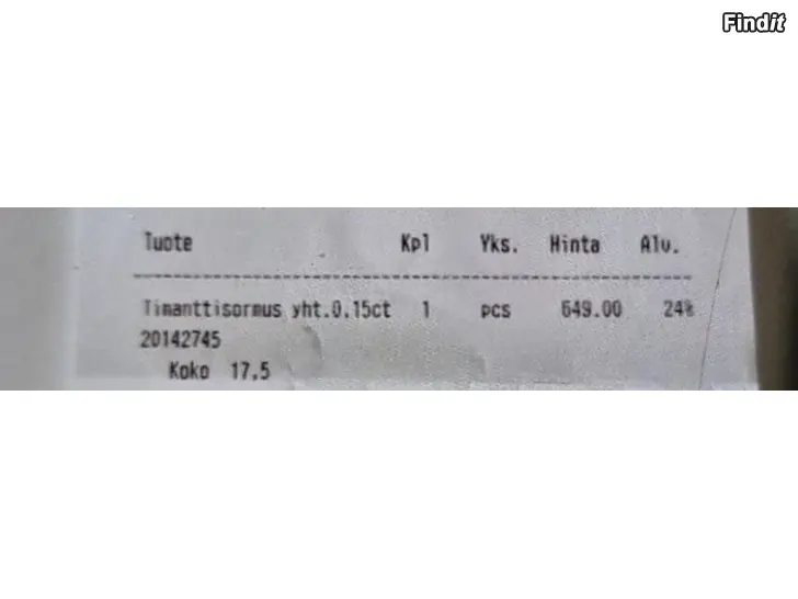 Myydään Valkokulta sormus 14k timantein