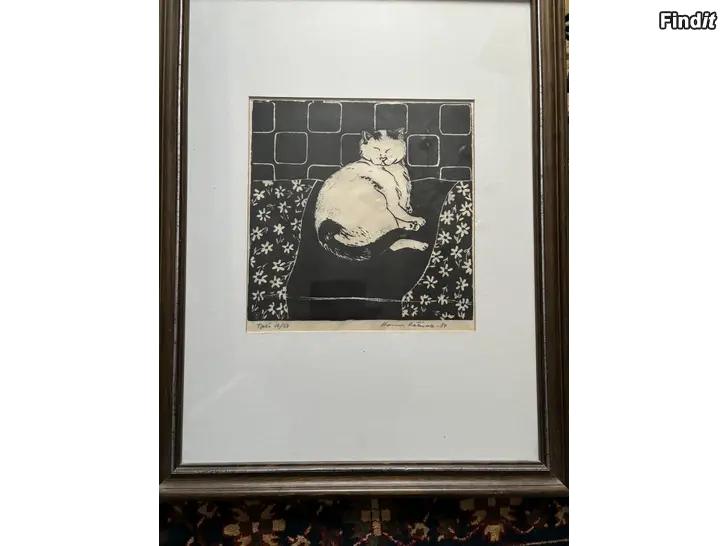 Myydään Matrikkelitaitejlija Hannu Kotivalo taulu Kissa 84x50