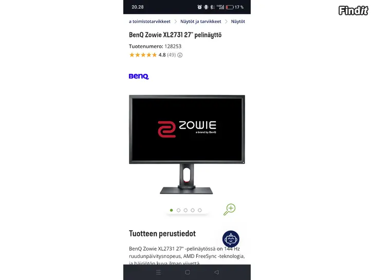 Säljes BenQ Zowie XL2731 27 pelinäyttö