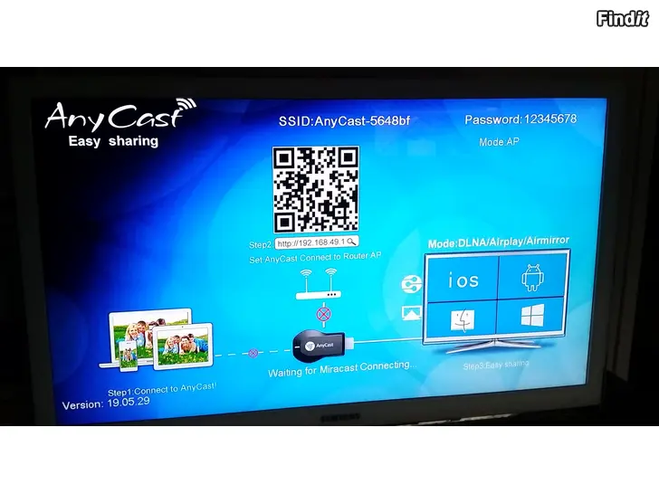 Myydään AnyCast M2 Plus wifi display receiver 10e