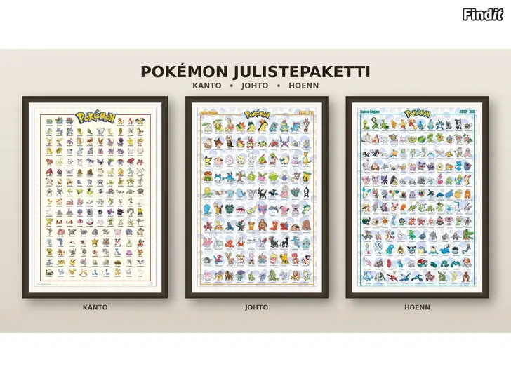 Säljes Pokémon-posterpaket Kanto + Johto + Hoenn 3 st, 61x91,5cm