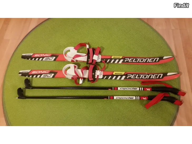 Myydään Peltonen Sonic sukset 90cm ja sauvat Rex Apollo 80cm -hinta 14e
