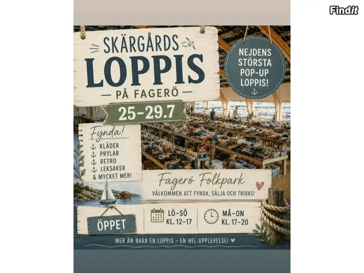 Myydään Skärgårdsloppis på Fagerö 25-29.7