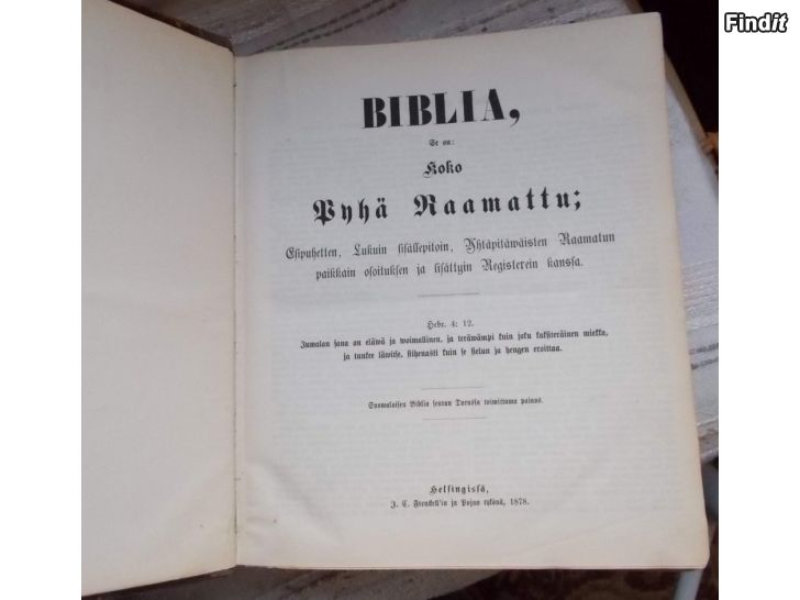 Myydään Wanha HARVINAINEN BIBLIA-Raamattu vuodelta 1878