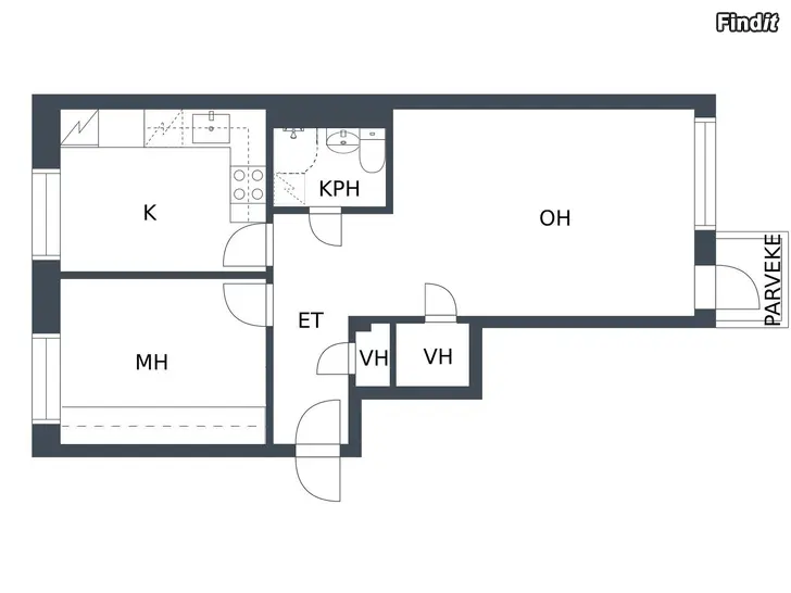 Vuokrataan 2h+k, 56m2, Raastuvankatu 38 Vasan keskustassa