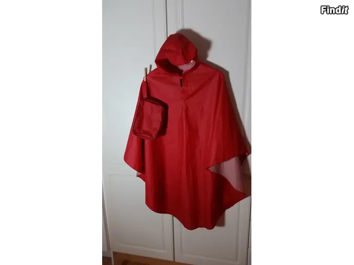 Myydään Vintage sadeviitta hupulla punainen PVC  -20e