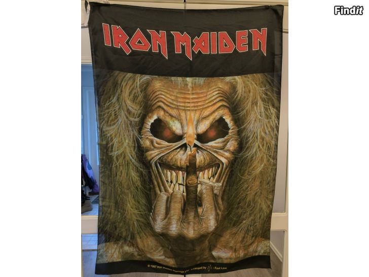 Myydään Iron Maiden Eddie the finger seinälippu 1997