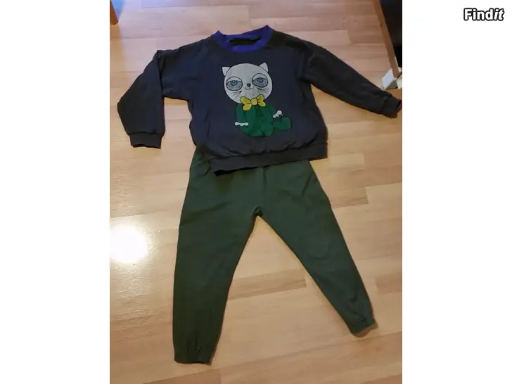 Myydään Minirodin kääntöpaita ja vihreät collegehousut 157 koko 120