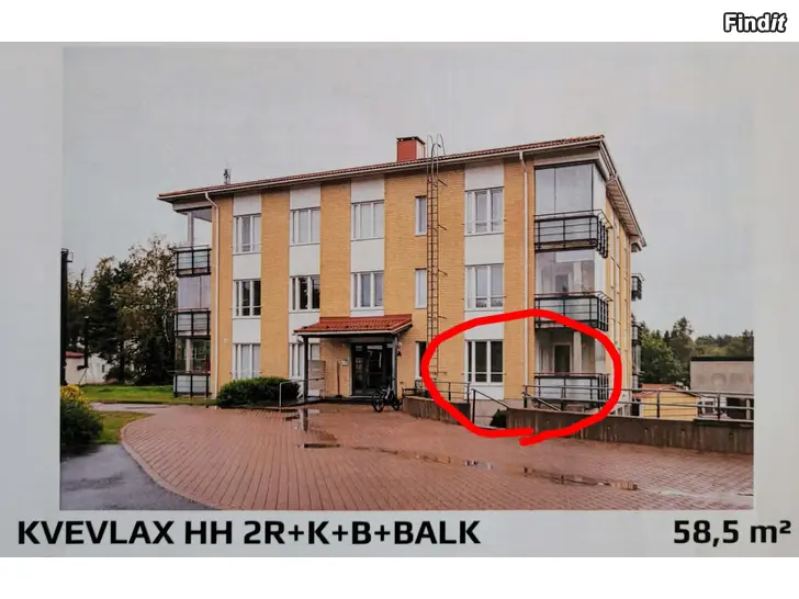Uthyres Tvårumslägenhet 2R+K+B+Balkong 58,5 m2 i Kvevlax