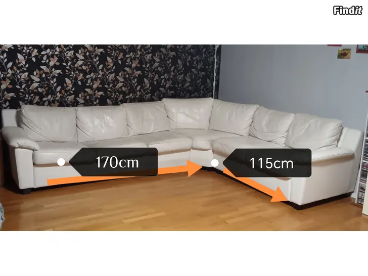 Myydään Vaalea nahkainen vuodekulmasohva