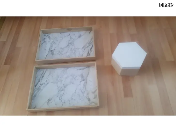 Myydään My Way puutarjotin 2kpl ja 6-kulmainen rasia yhteensä 8e